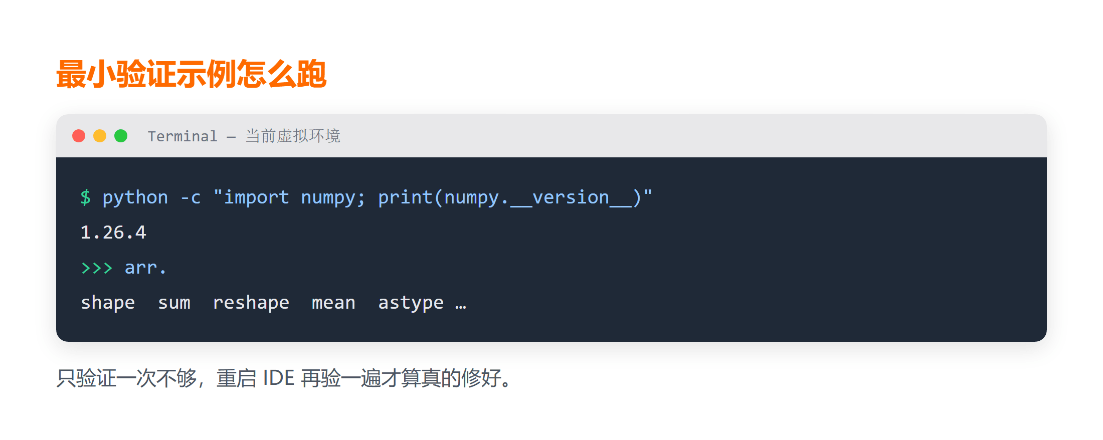 numpy 代码提示验证的最小示例两步